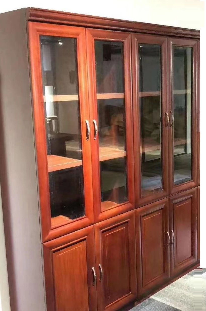 四門書(shū)柜  文件柜油漆實(shí)木貼皮資料柜書(shū)柜書(shū)櫥紅胡桃色